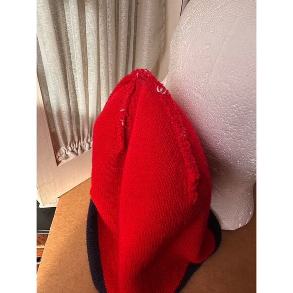 Budweiser beer bow tie Red Knit Beanie Hat White Embroidered Logo Stripes - Picture 4 of 4